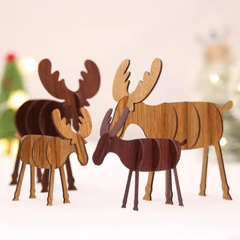 

2PCS/LOT Cute Xmas Elk Deer Wooden Simulation Deer New Year Christmas Decorations Ornaments S and L For Christmas Gift CA