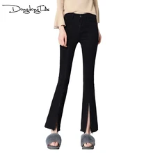 DONGDONGTA женщина джинсы спереди с разрезом и высокой талией джинсы-стретч Feminino ботильоны Длина джинсовые расклешенные джинсы HMF-50-2056