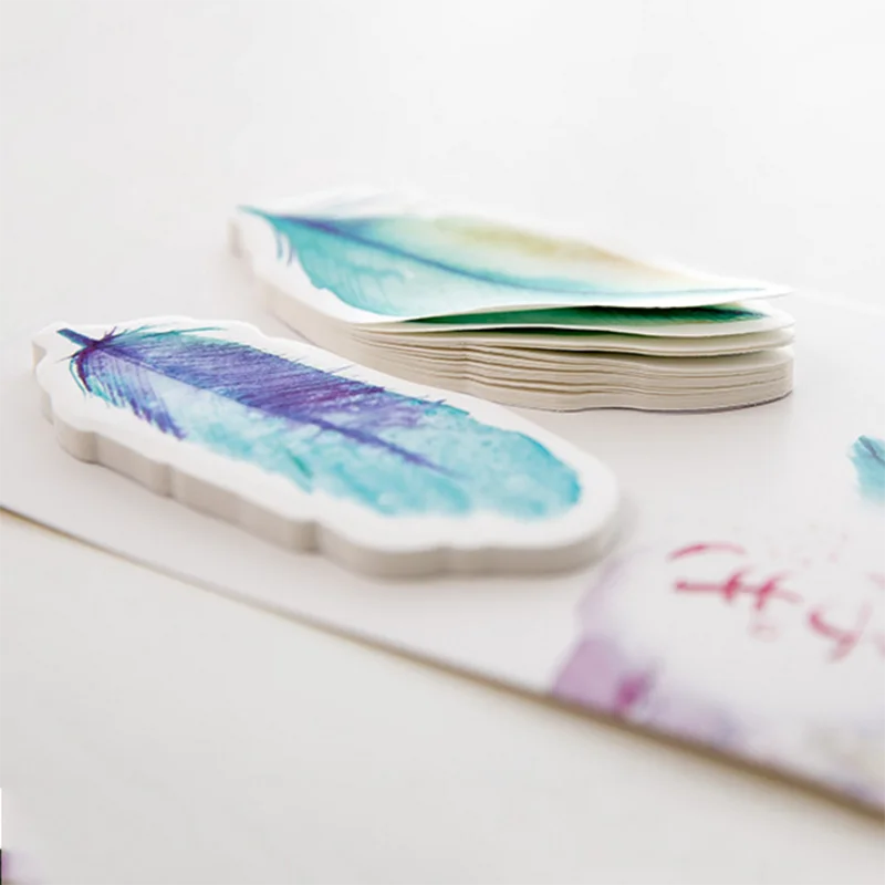 30pcs Feather Shape Sticky Notes Paper Memo Pad DIY Scrapbooking Diary Stickers School Office Message Writing Note Beautiful
