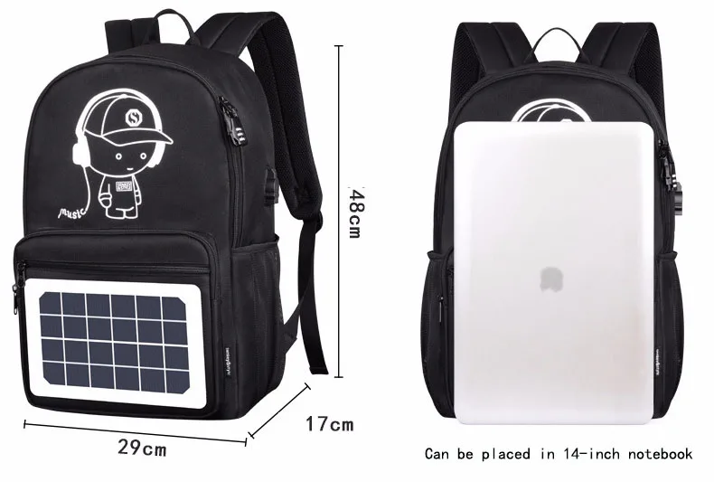 Солнечные энергетические школьные сумки для мальчиков и девочек, аниме, светящиеся школьные рюкзаки, противоугонные детские школьные рюкзаки, водонепроницаемый рюкзак с зарядкой через USB