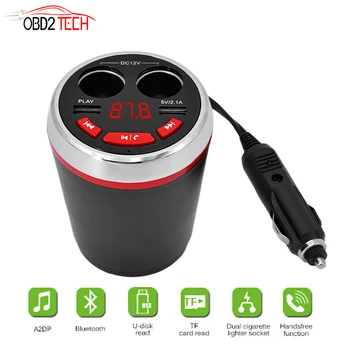 

Bluetooth FM Transmitter Music MP3 Player Hands Free Car Kit Cup Holder Cigarette Lighter Dual USB Power Adapter Support DC12/24