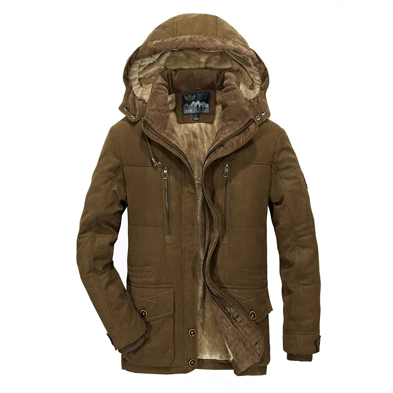 YIHUAHOO зимняя куртка мужская 5XL 6XL Толстая теплая парка флисовая меховая с капюшоном Военная куртка пальто с несколькими карманами ветровка куртка мужская - Цвет: Coffee