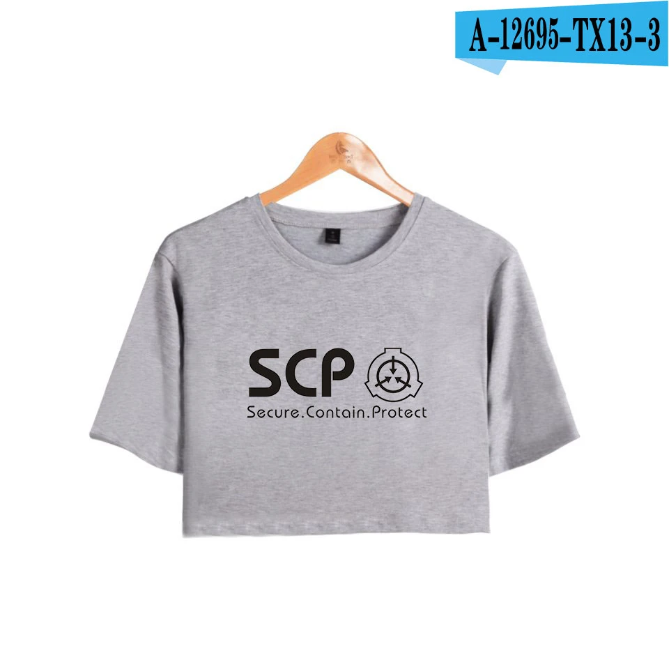 gray Летняя женская футболка с открытым пупком, Повседневная белая SCP Foundation, футболки с коротким рукавом, модные красивые Топы для женщин и девочек - Цвет: gray