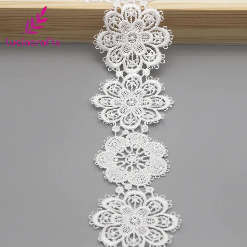 Lucia crafts 1 ярд/лот 5 см белый цветок кружево вышивка отделка ленты DIY свадебное шитье одежды ручной работы аксессуары N0506