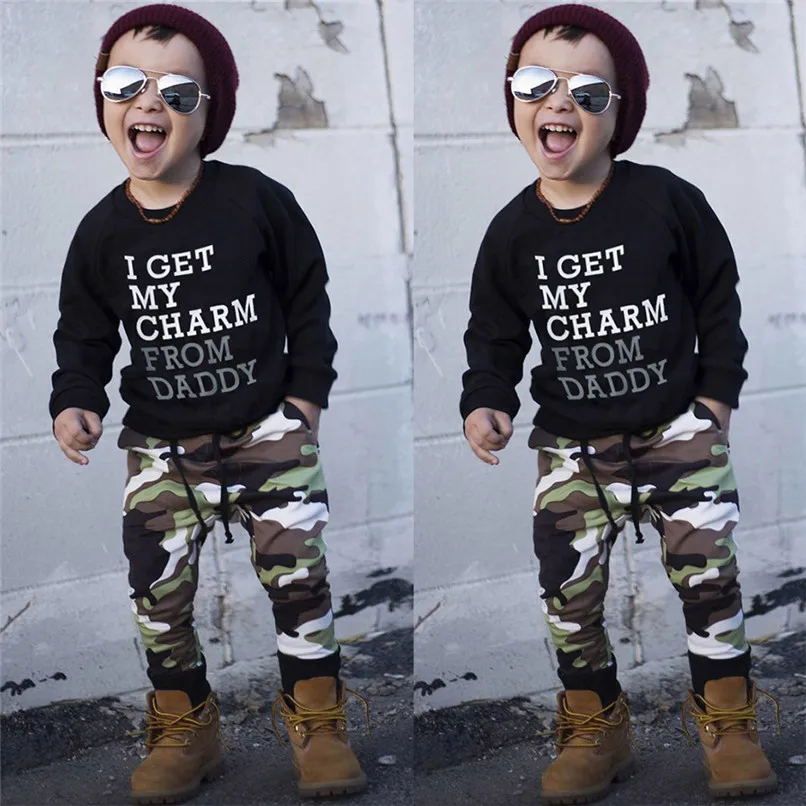Winter 2PCS Kids Clothes Boys Toddler Kids Baby Boys Long Sleeve Letter Print Tops+Camouflage Pants Set Clothes Kids Sets JY12#F (2)