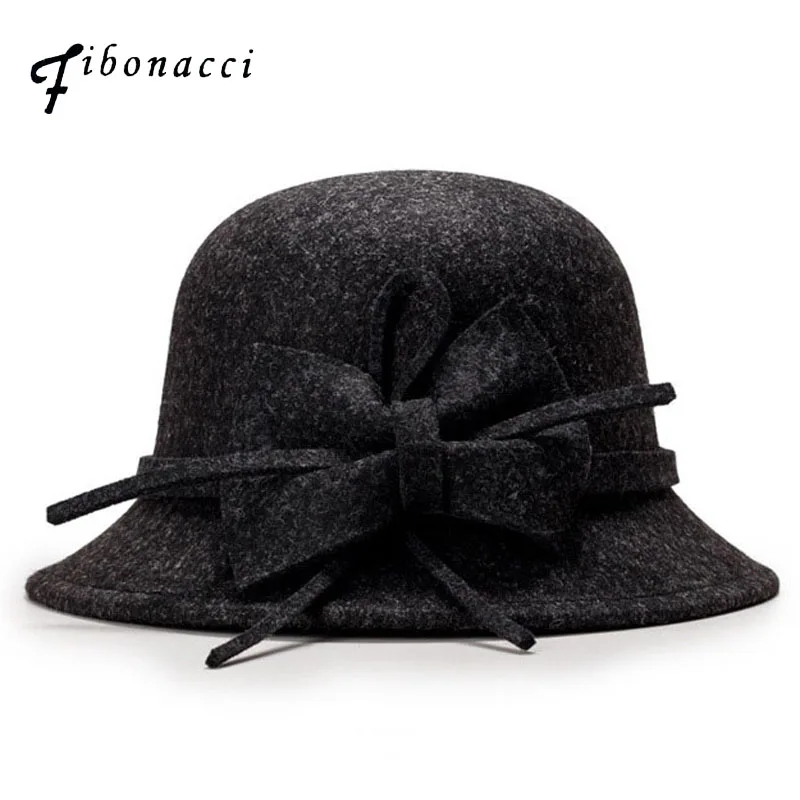 

Fibonacci Women Fedoras Imitation Wool Felt Cap Floral Solid Dome Autumn Winter Bucket Fedora Hats
