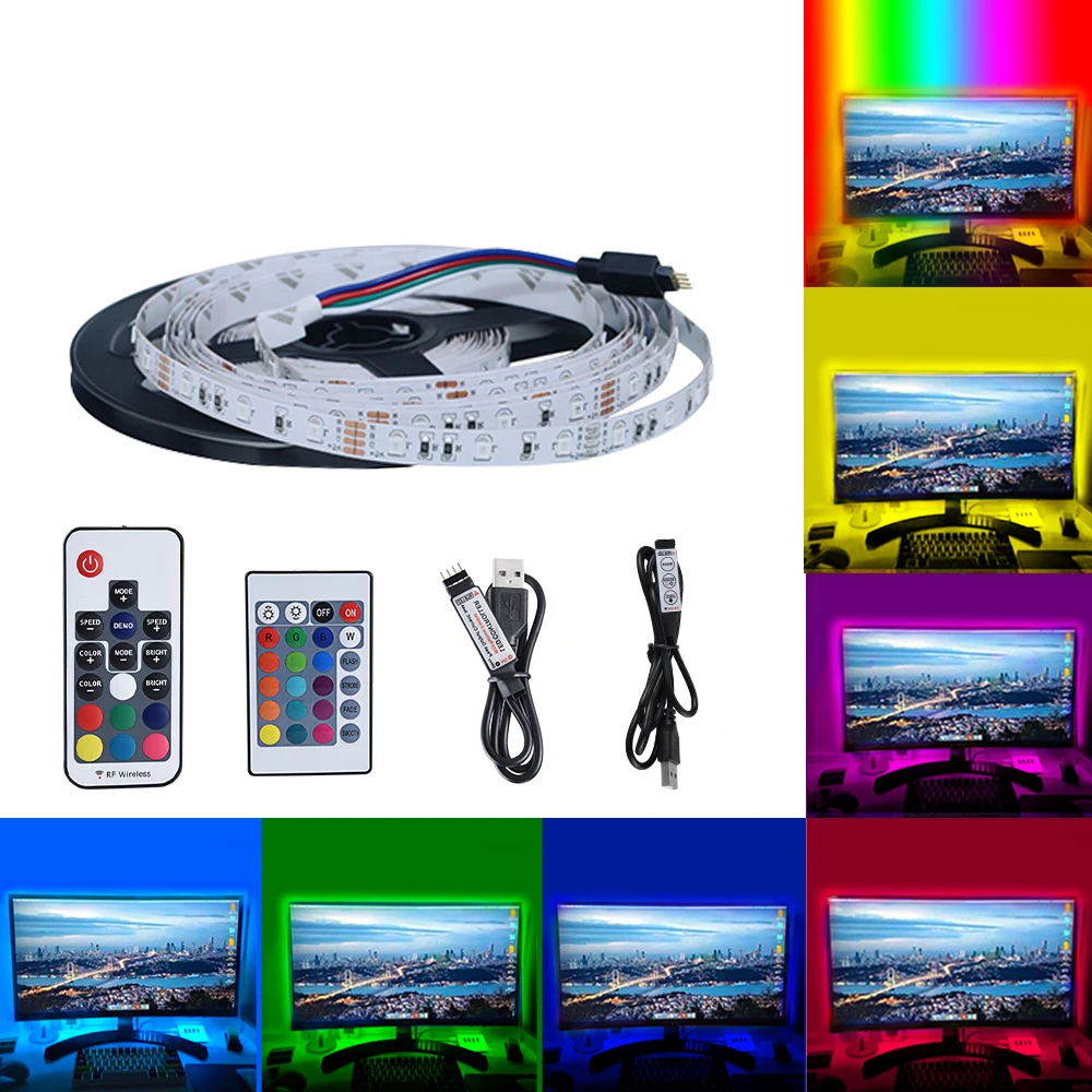 DC 5 в USB Светодиодная лента SMD2835 RGB гибкая светодиодная 50 см 1 м 2 3 4 IR RF беспроводной