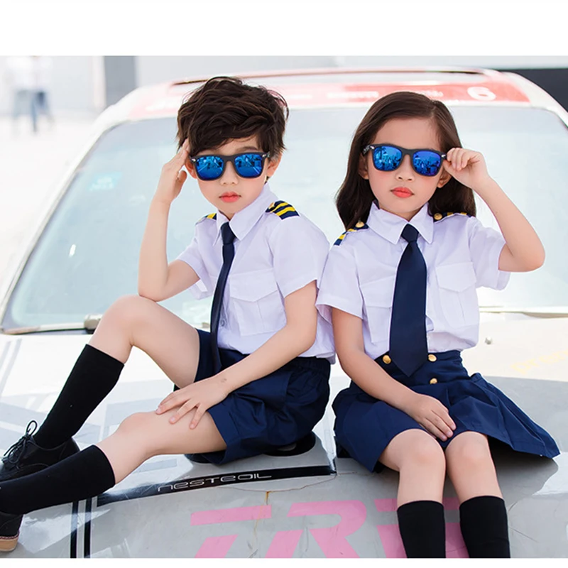 

Space suit Family Matching Outfits Brother Sister Clothes School Uniforms Boys Girls White Shirt + Shorts Skirt 2Pcs Student Set