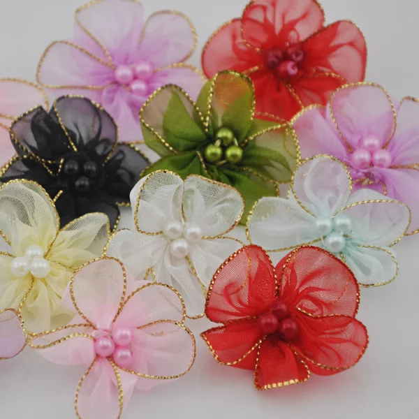10/50/100 pcs Pearl Ribbon Flower Bow Wedding Decor Appliques Craft DIY 