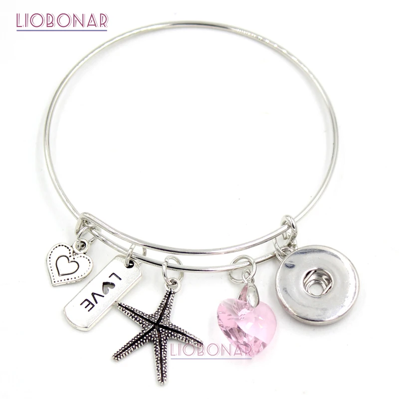 

10PCS Wholesale Wedding Pink Heart Love Starfish Bracelets Wire Bangle Snap Bracelet Jewelry For wedding gift