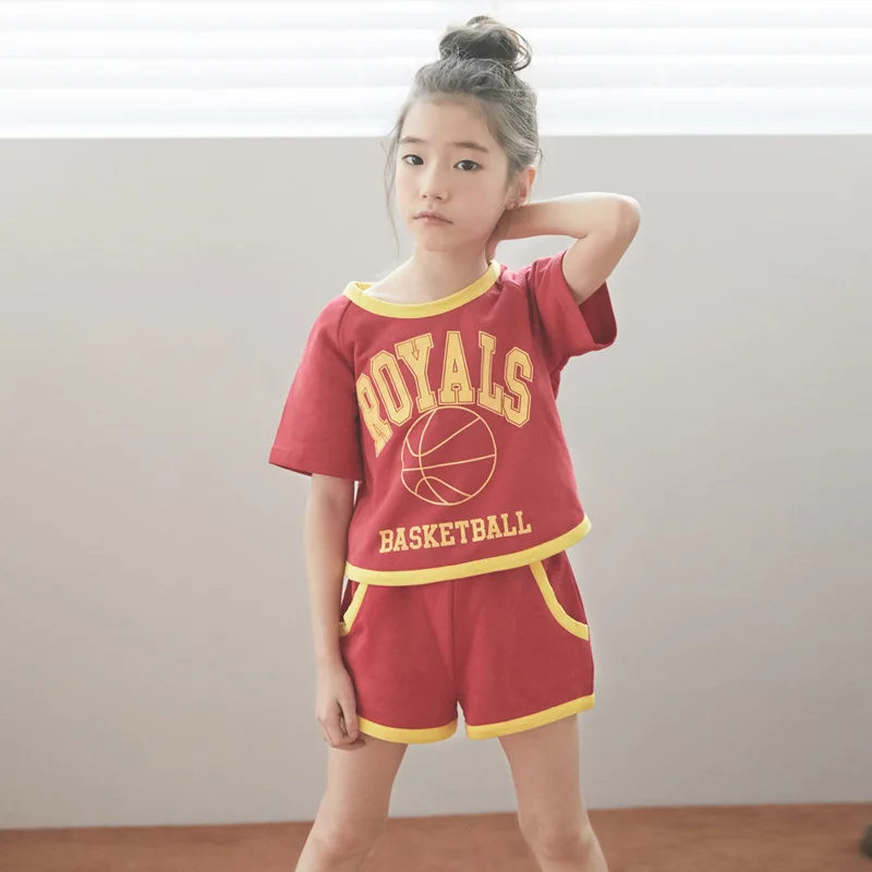

2019 Summer Girls Clothing Sets ROYAL BASKETBALL Printed Sleeve T-shirt And Hot Shorts Kids Clothes Sport Suits