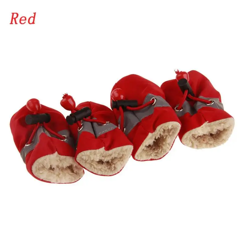4 шт теплые зимние противоскользящие ботинки плюс кашемир щенок собака обувь для кошек кроссовки ботинки Маленькие кошки собаки щенок носки ботиночки - Цвет: Red