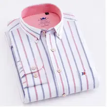 Мужские рубашки из хлопка с пуговицами для офиса и работы, в полоску, оксфордские рубашки с левым нагрудным карманом, Смарт-Повседневная приталенная рубашка