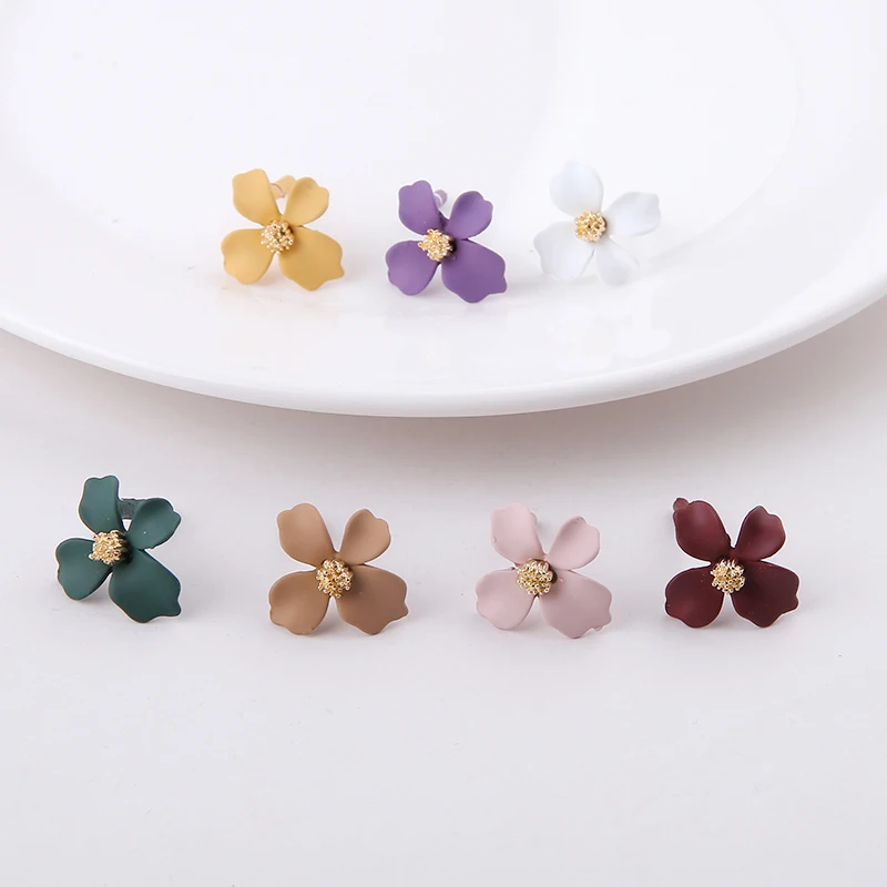 

New 30pcs/lot Rubber paint cartoon flowers decoration alloy fashion women stud earrings diy jewelry earring pendant accessory