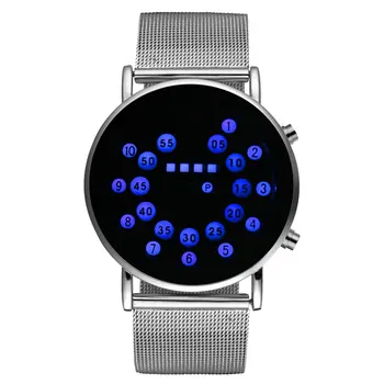 

2019 New Arrival Blue Ball LED Digital Wrist Watch Stainless Steel Mesh Band Quartz Watch For Men Women Gift