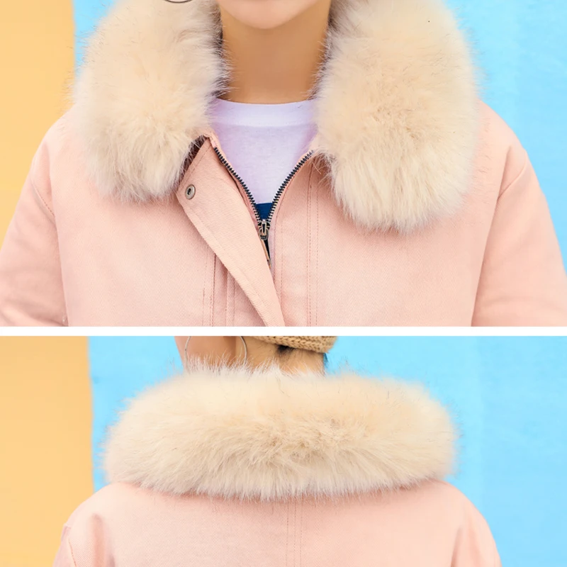 Noir Court Veste rose D'hiver Rembourré kaki Chaud jaune Ceinture Coton Manteau Amovible Fourrure Épais Manteaux Femmes Grande Parka Arrivée Nouvelle 2018 Femme x4Fnw6UU