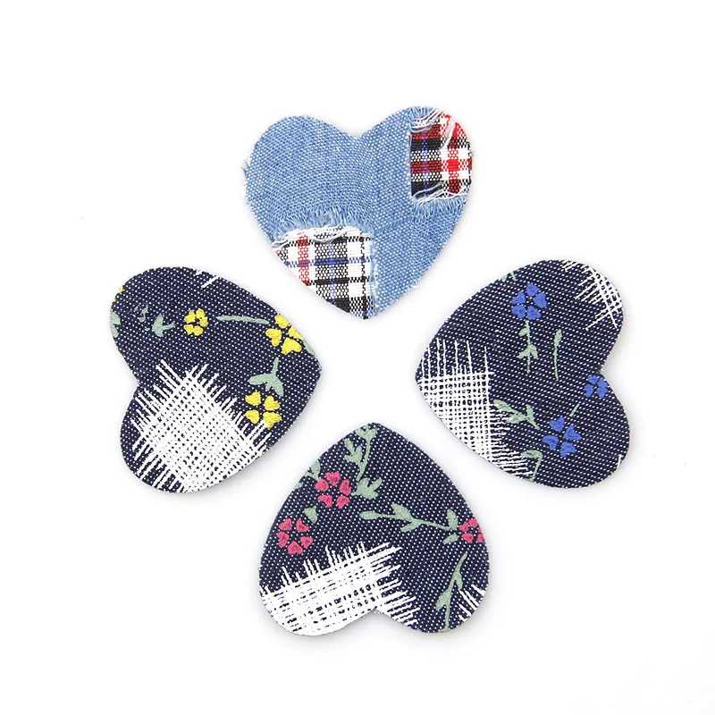 

6PCS 8Style Heart Jeans Patch Oval Iron On Patches Repair Heart Flower Denim Patches For Clothes Stickers Clothing Accessories