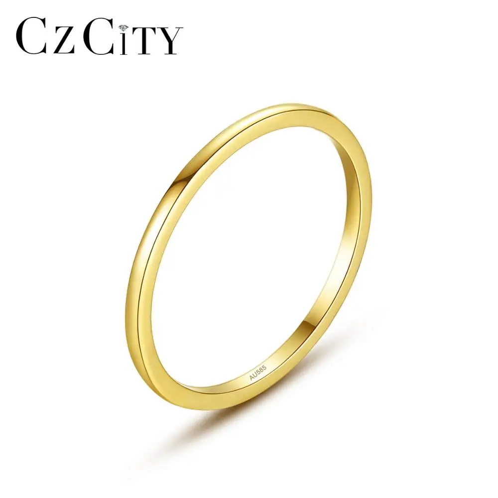 CZCITY, простое классическое Настоящее 14 К Золотое обручальное кольцо для женщин, свадебное желтое золото Au585, хорошее ювелирное изделие для женщин, подарки R14123