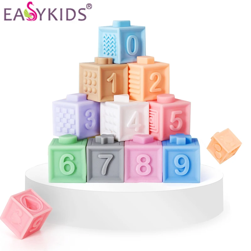 6pcs12pcs lot Baby 3D Grasp Toy Silicone Building Blocks Touch Hand Soft Balls Squeeze Toys  Massage Rubber Teethers Bath Toys (7)