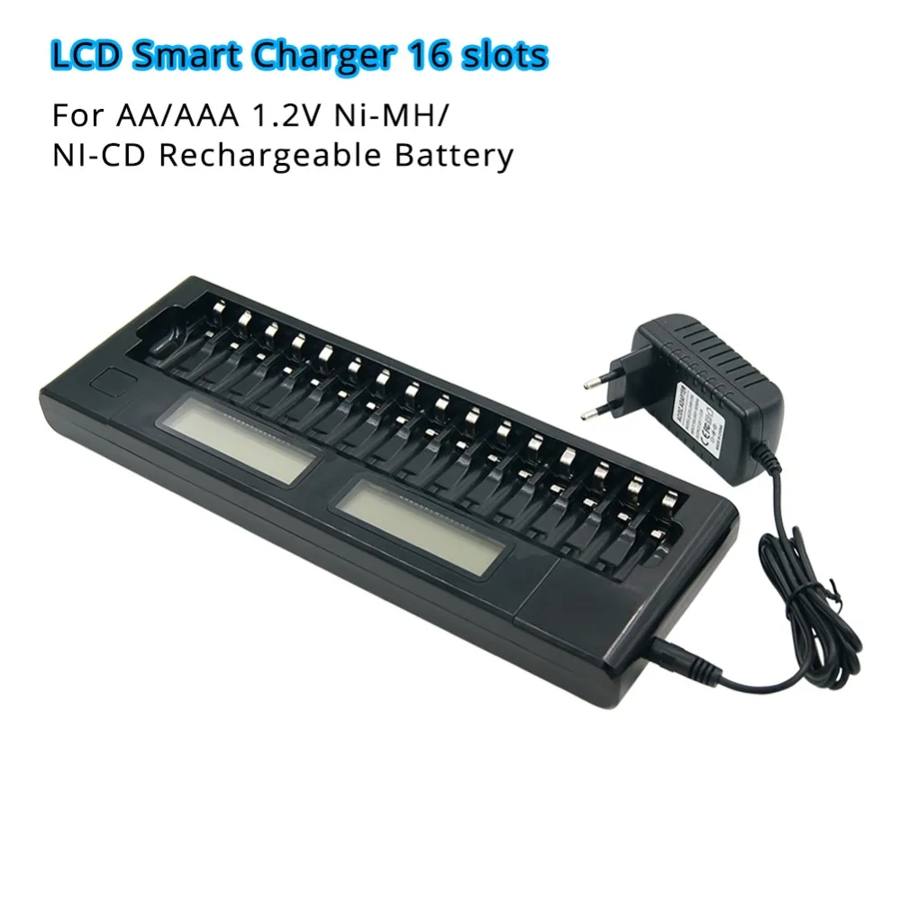 

16Slots LCD Display Smart AA/AAA 5/7 1.2V Ni-MH NI-CD Rechargeable Battery 16 Batteries Intelligent Charger US/EU plug