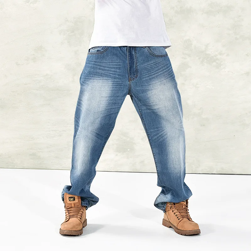 Осень зима свободные размера плюс мешковатые джинсы хип хоп широкие ноги удобные Паркур уличная одежда джинсовые штаны длинные брюки мужские
