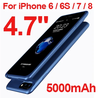 Чехол для аккумулятора для iPhone 6 s 6s 7 8 5000/7000 мАч, внешний аккумулятор, чехол для зарядки iPhone 6 6s 7 8 Plus, чехол для внешнего зарядного устройства - Цвет: Blue For i6 6s 7 8