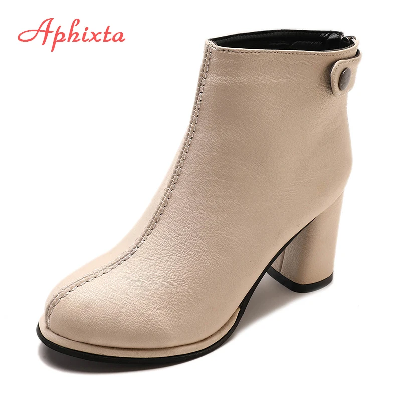 APHIXTA Ankle Boots For Women Soft Leather Ankle Boots Women Winter Shoes Women Square High Heel Boots Shoes Button And Zip APHIXTA Ankle Boots For Women Soft Leather Ankle Boots Women Winter Shoes Women Square High Heel Boots Shoes Button And Zip