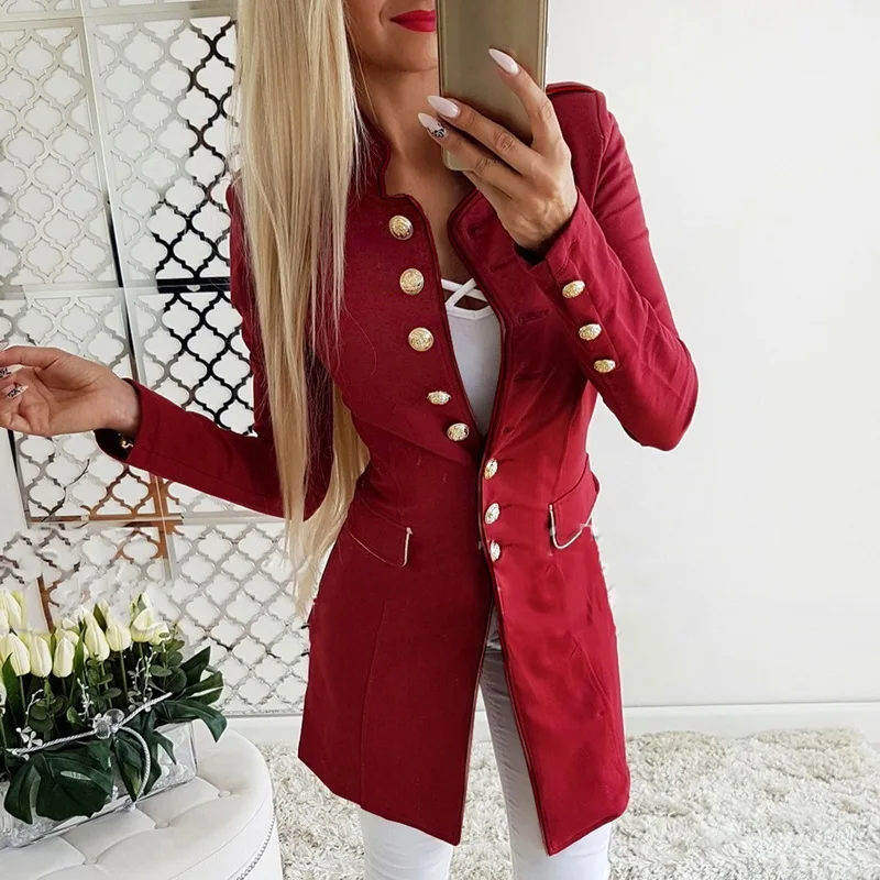 LASPERAL Brand Women Vintage Blazer Autumn Long Sleeve Slim Fit Ladies Blazer Casual Button Office Lady Workwear Jacket Coat