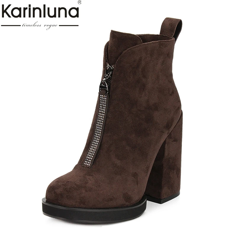 

Karinluna Arrivals Dropship Big Size 41 Zip Up Ankle Boots Female Shoes Women Chunky High Heels Boots Woman Shoes