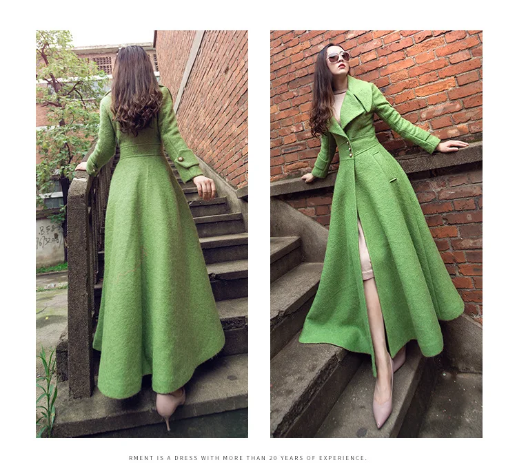 YOSIMI Autumn Winter Maxi Elegant Wool Long Women Coat Women Green Plus Size Coat Famale S-XXL Coats Woolen Jackets Women