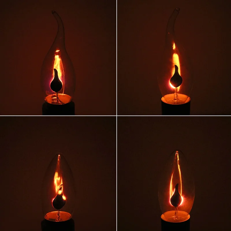 

220V 3W LED Edison Bulb E14 Flame Fire Lighting Vintage Flickering Effect Tungsten Novel Candle Tip Lamp E14 to MR16/G9/GU10