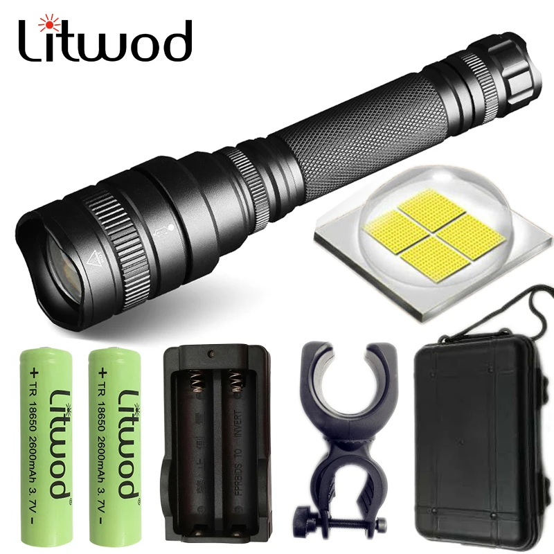

Litwod Z201515 CREE XHP70 chip powerful LED Tactical flashlight torch 32W 3200lm 2 PCS 18650 Battery 5200mAh zoom Lantern
