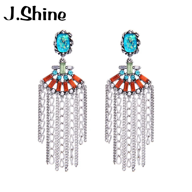 

JShine Long Silver Color Link Chain Fringe Statement Earrings for Women Multicolor Vintage Punk Big Earrings Fashion Jewelry