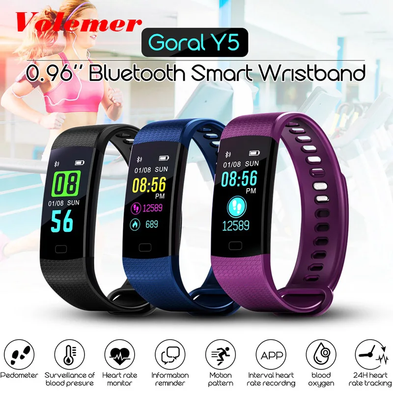 

Volemer Y5 Smart Wristband Electronics Bracelet Color LCD Watch Activity APP Fitness Tracker Blood Pressure Heart Rate PK Y2 P3