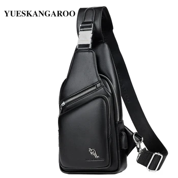 

YUESKANGAROO Brand Casual Men Chest Bag Business Leather Crossbody Bags Male Messenger Bag With USB Charging Travel Chest Pack