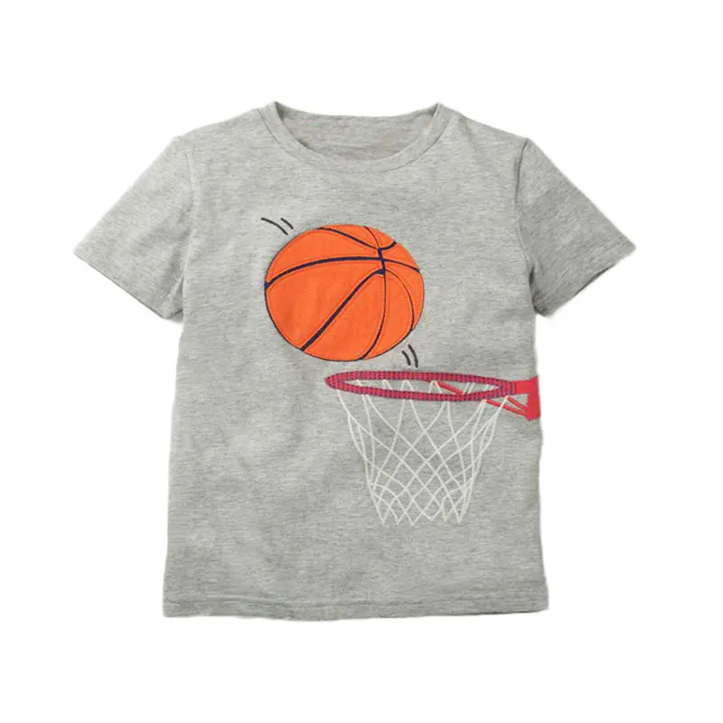 Лидер продаж, футболка для маленьких мальчиков хлопковые топы, футболки для мальчиков, Детская верхняя одежда с мультяшным автомобилем топы, одежда для мальчиков возрастом от 2 до 8 лет - Цвет: gray basketball
