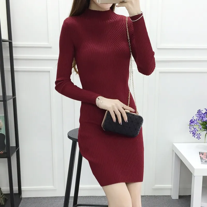 Banulin White Winter Women Warm Sweater Dresses Soft Long Sleeve Slim Bodycon Warm Casual Dress Sexy Mini Knitted Autumn Dress Sweaters