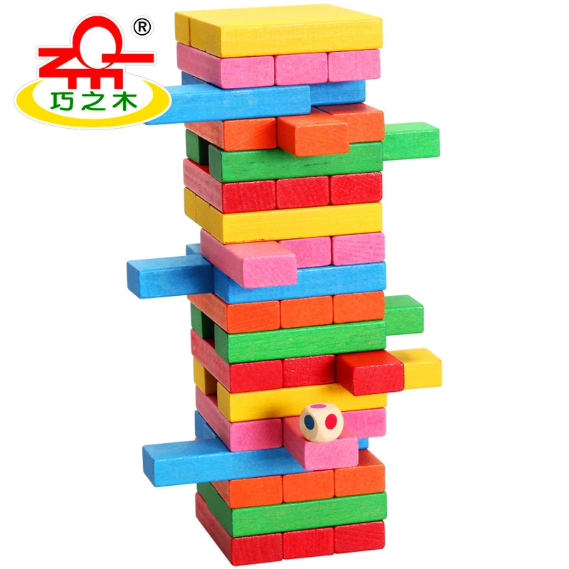 

QZM Wooden Jenga Building Figure Blocks lepine Domino Rainbow Color Blocks legoe Models & Building Toys Stack Tower Games