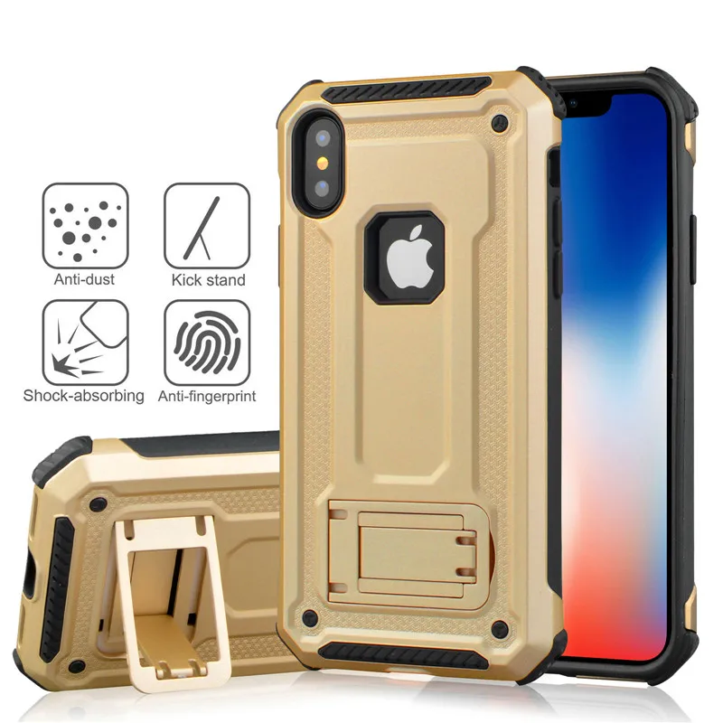 Гибридный двухслойный жесткий ТПУ+ PC Kickstand чехол для телефона для iPhone XS Max XR X 6 6S 7 8 Plus противоударный Противоскользящий защитный чехол - Цвет: gold