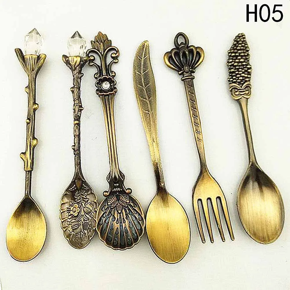 6Pcs/Set Stainless Steel Retro Coffee Fork Dinnerware Set Sugar Tea Dessert Ice Cream Dining Bar Tableware