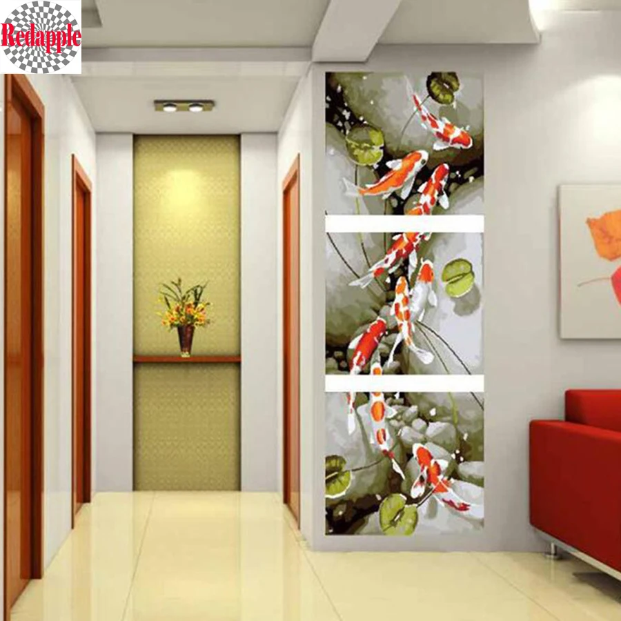 3pcset Frameless picture Koi Fishes pattern diy diamond painting Animals by numbers embroidery full square 5d cross stitch mosaic painting