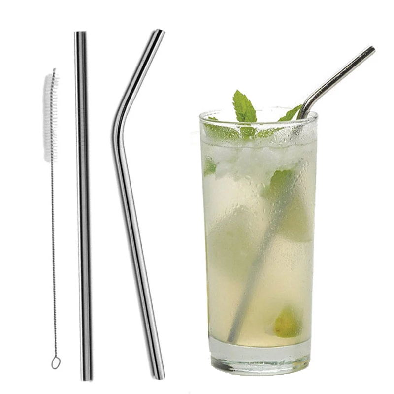Reusable Bent Straight Stainless Steel Straws Cleaning Brush Cocktail Juice Soda Drinking Straws Metal Straws for 20Oz Rambler Tumblers Bar Accessories (3)