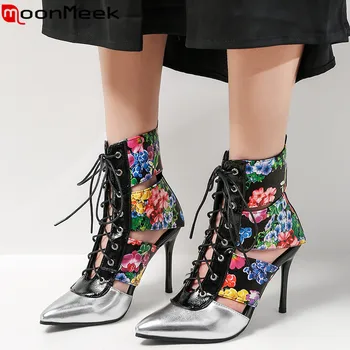 

MoonMeek big size 34-43 fashion pointed toe cross tied ankle boots women classic ladies spring summer boots prom shoes woman