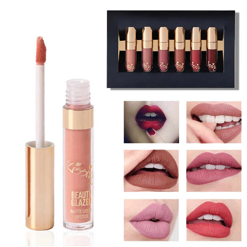 

Beauty Glazed 6PCS Matte Liquid Lipstick Long Lasting Waterproof Glitter Lip Gloss No Fading Lip Tint Clear Lip Stain TSLM2