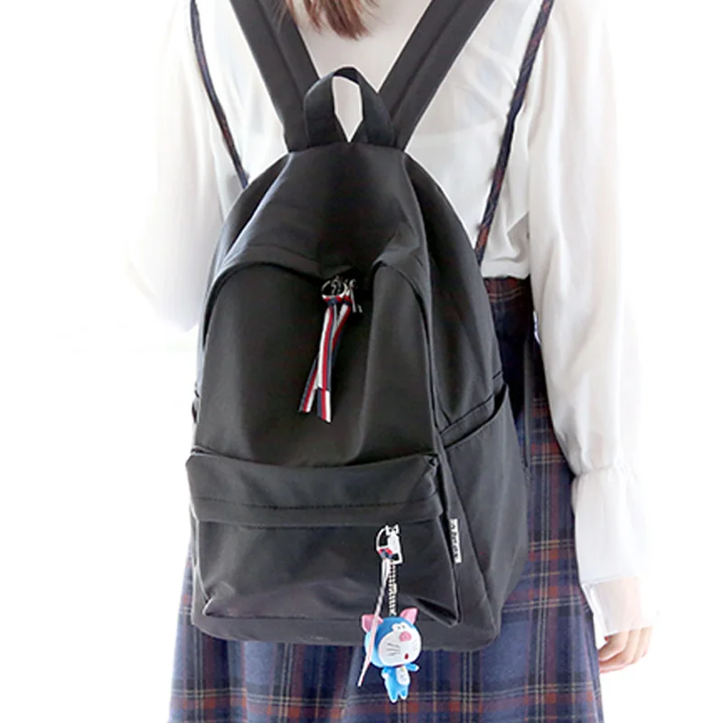 

Simple fresh design pure color nylon women backpack fashion girls leisure bag school student book bag waterpoof travel bag