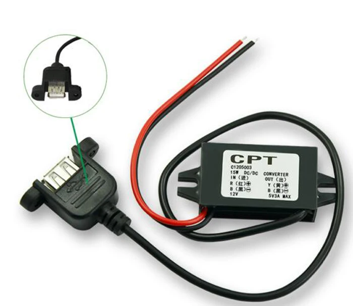 

DC-DC Step-down Module Step-down Line Mobile Phone Charging 12V to 5V 3A USB Car Power Converter
