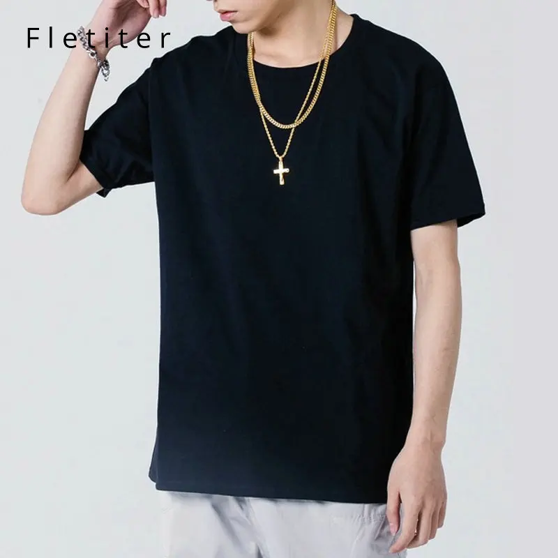 

2019 New Solid color leisure T Shirt Mens Black And White 100% cotton T-shirts Summer funny Skateboard Tee Boy Skate Tshirt Tops