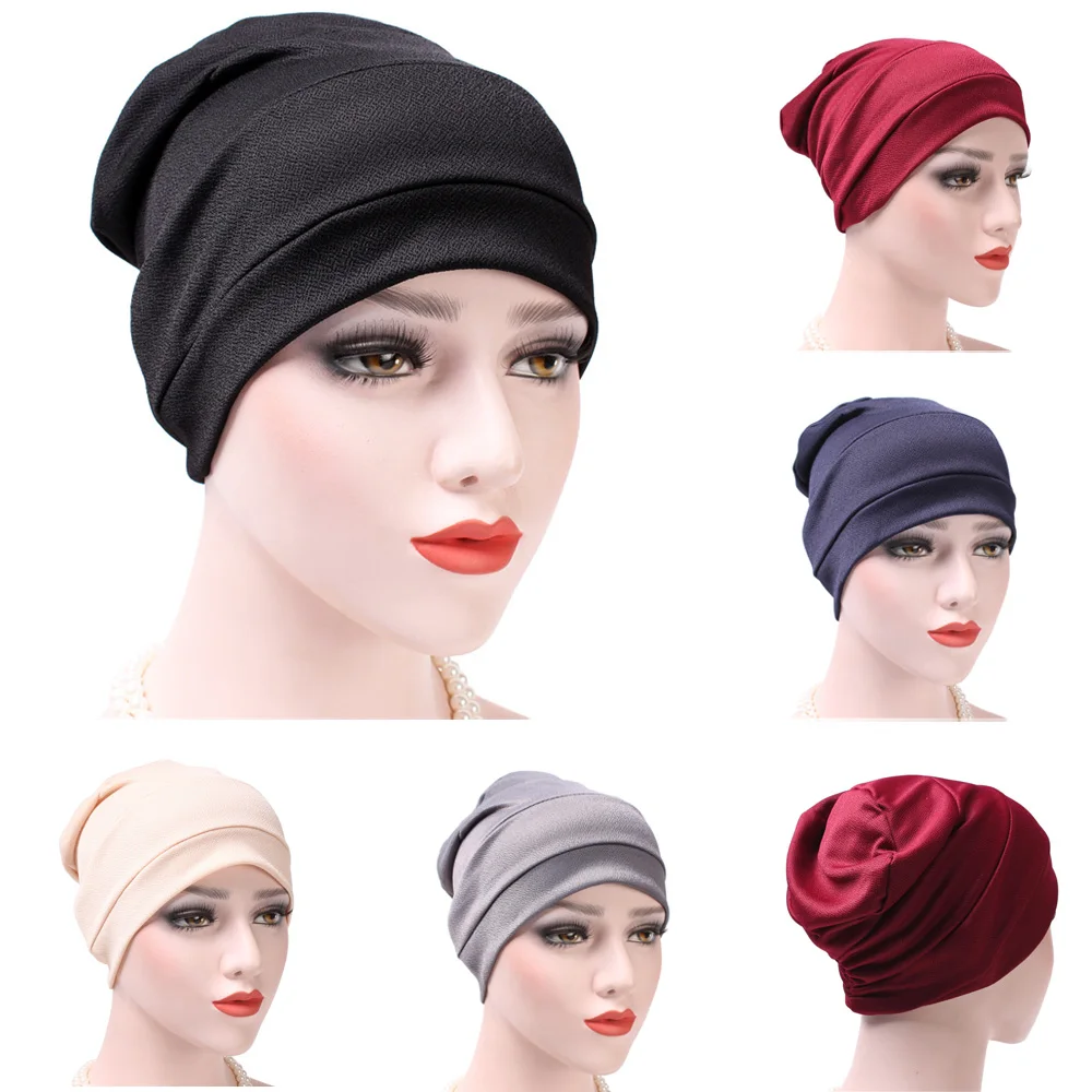 

Women Ladies Solid Color Indian Style Turban Hat Slouchy Beanie Caps Elastic HATQD0024