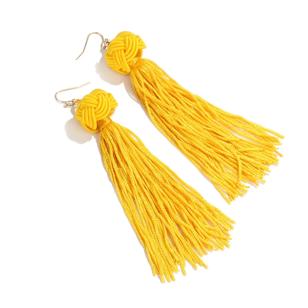 2019 Boho Ethnic Tassel Dangle Earrings For women Black Red Yellow Green Pink Long Cotton Drop Ear hook statement Jewelry