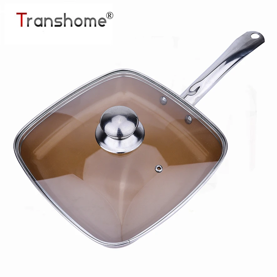 

Transhome Frying Pan Copper Pans 24cm Non Stick Eggs Grill Pan Deep Square Induction Safe Oven Saute Pans Kitchen Accessories